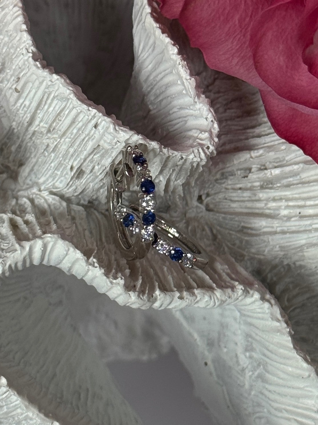14K White Gold Sapphire & Diamond Earrings