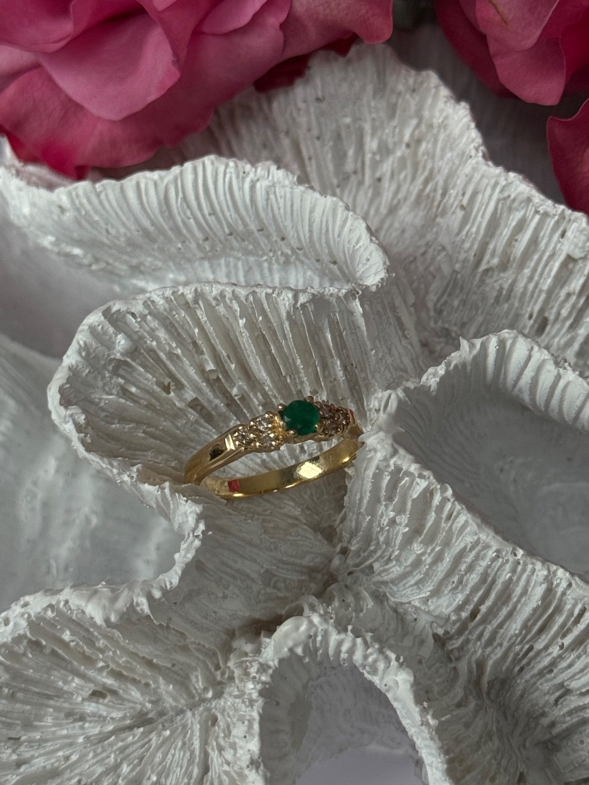14K Yellow Gold Emerald & Diamond Ring Size 7