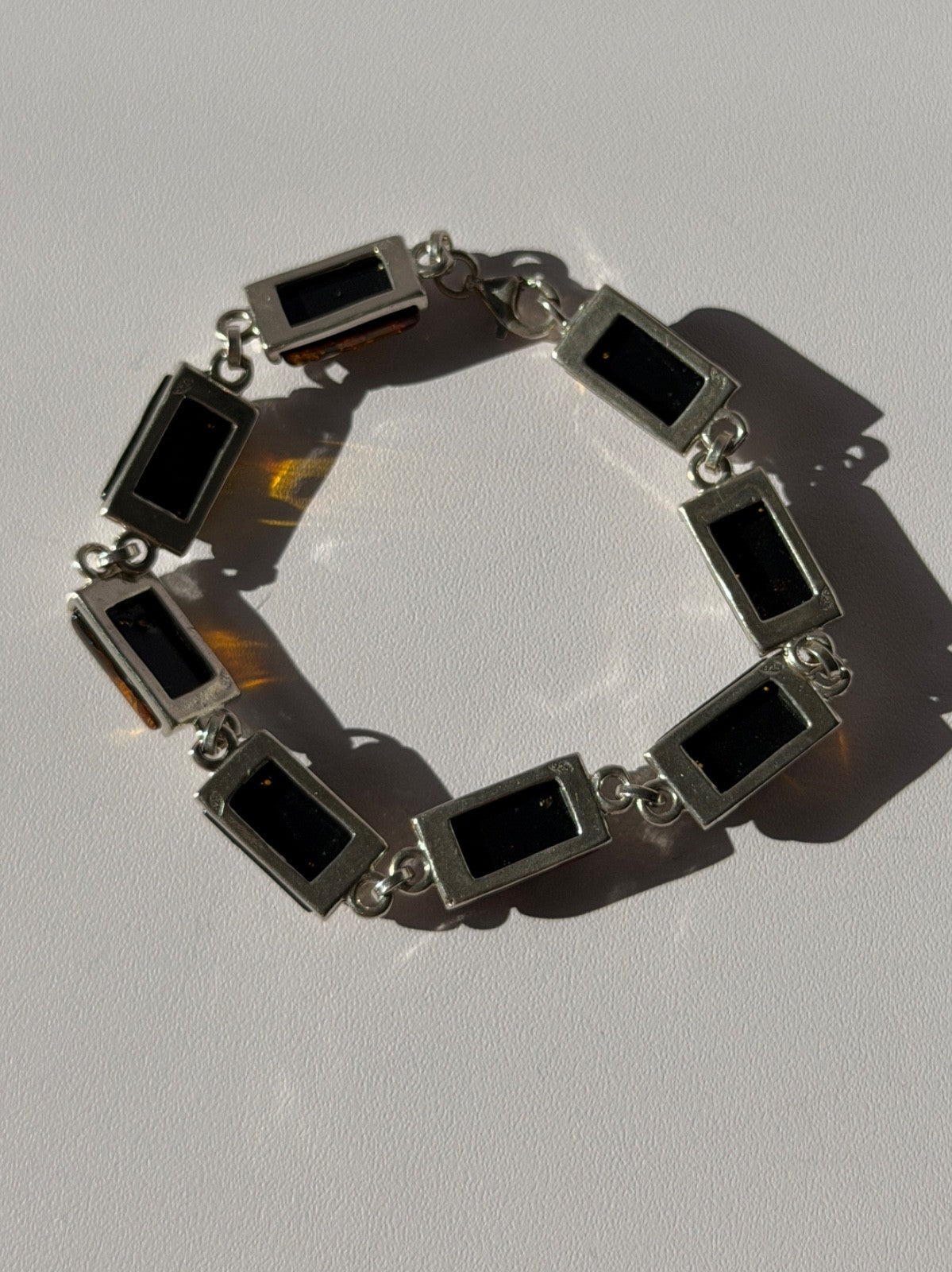 925 Sterling Silver Amber Bracelet Size 7