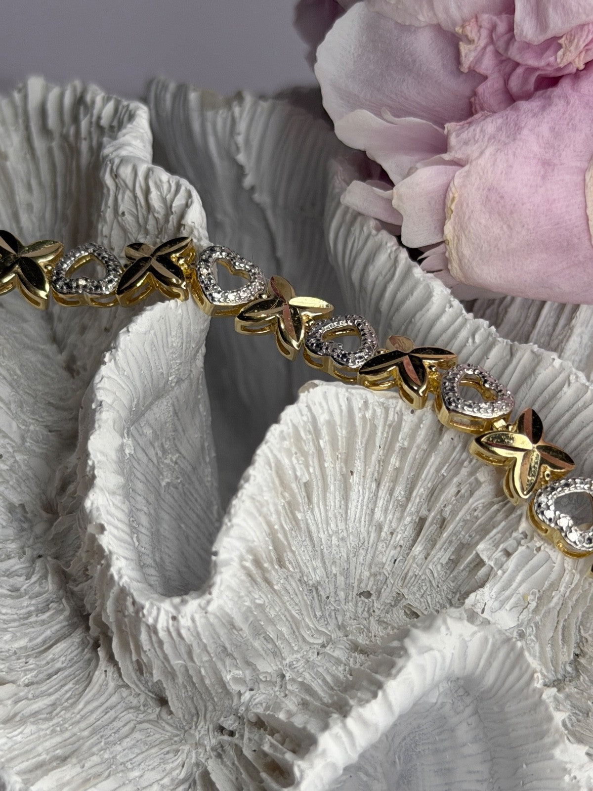 925 Sterling Silver Gold Plated Heart Bracelet Length 7.5