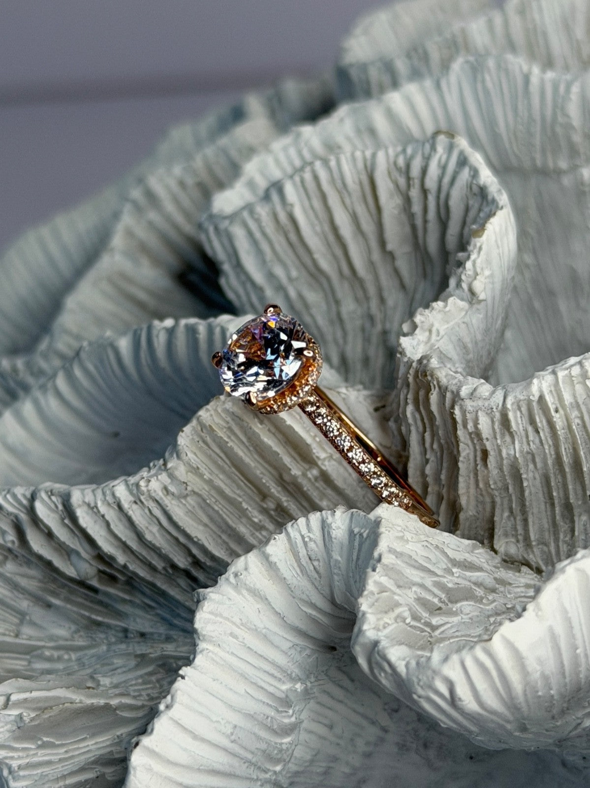 AZL 925 Sterling Silver Rose Gold Plated Lab-Created Diamond Ring Size 7