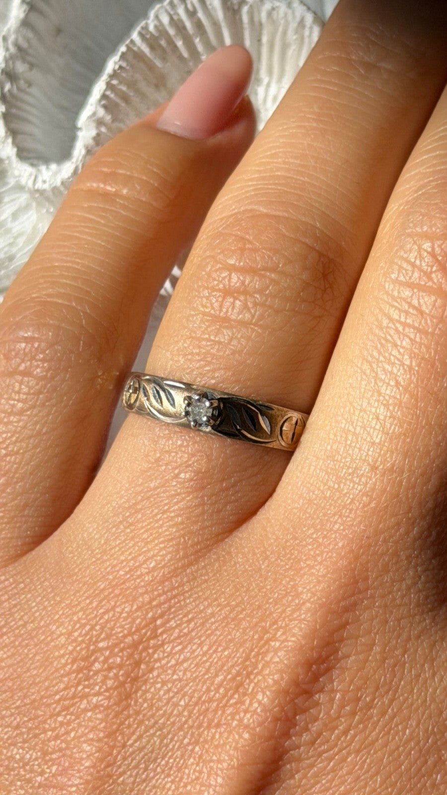 925 Sterling Silver 10K Yellow Gold Diamond Ring Size 7