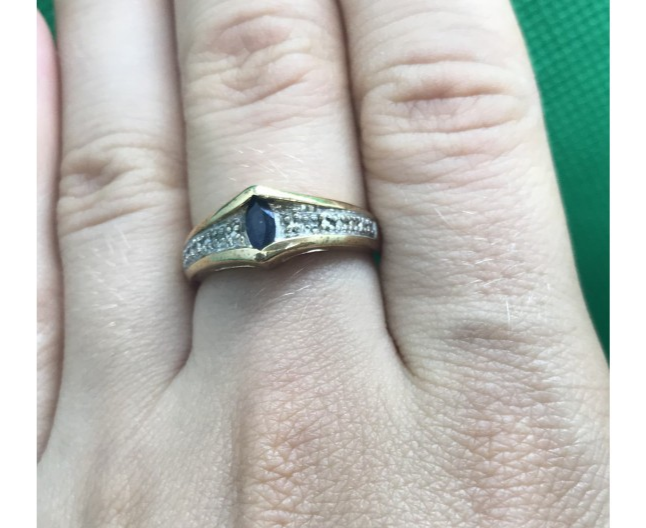 925 Sterling Silver Gold Plated Dark Blue Spinel Ring Size 8