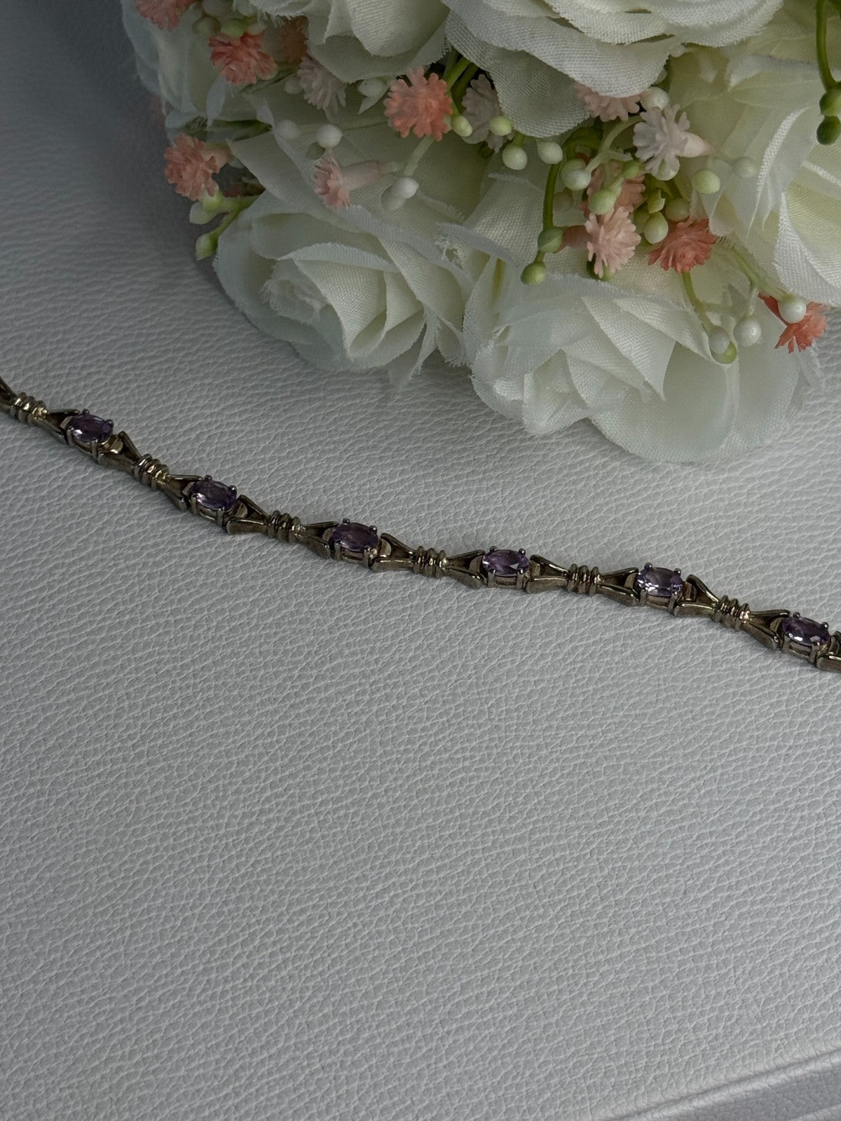 925 Sterling Silver Amethyst Bracelet Length 7.5