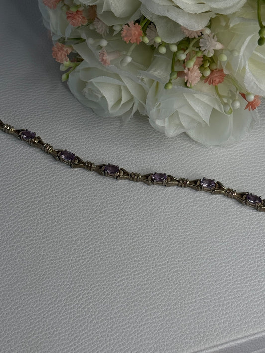 925 Sterling Silver Amethyst Bracelet Length 7.5