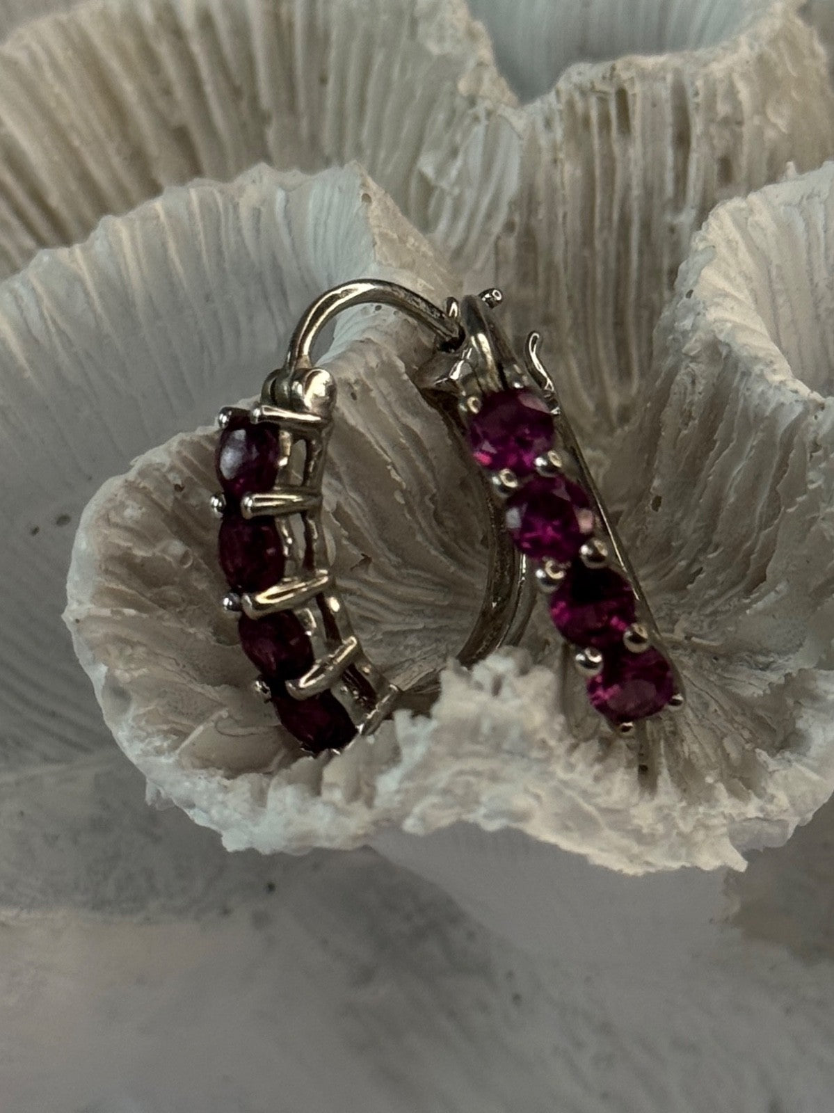 925 Sterling Silver Almandine Earrings Length 0.90 Inch