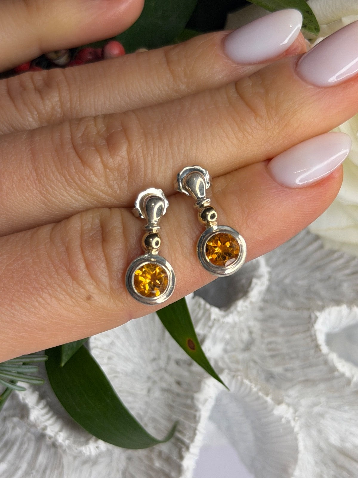Vintage 925 Sterling Silver Citrine Earrings