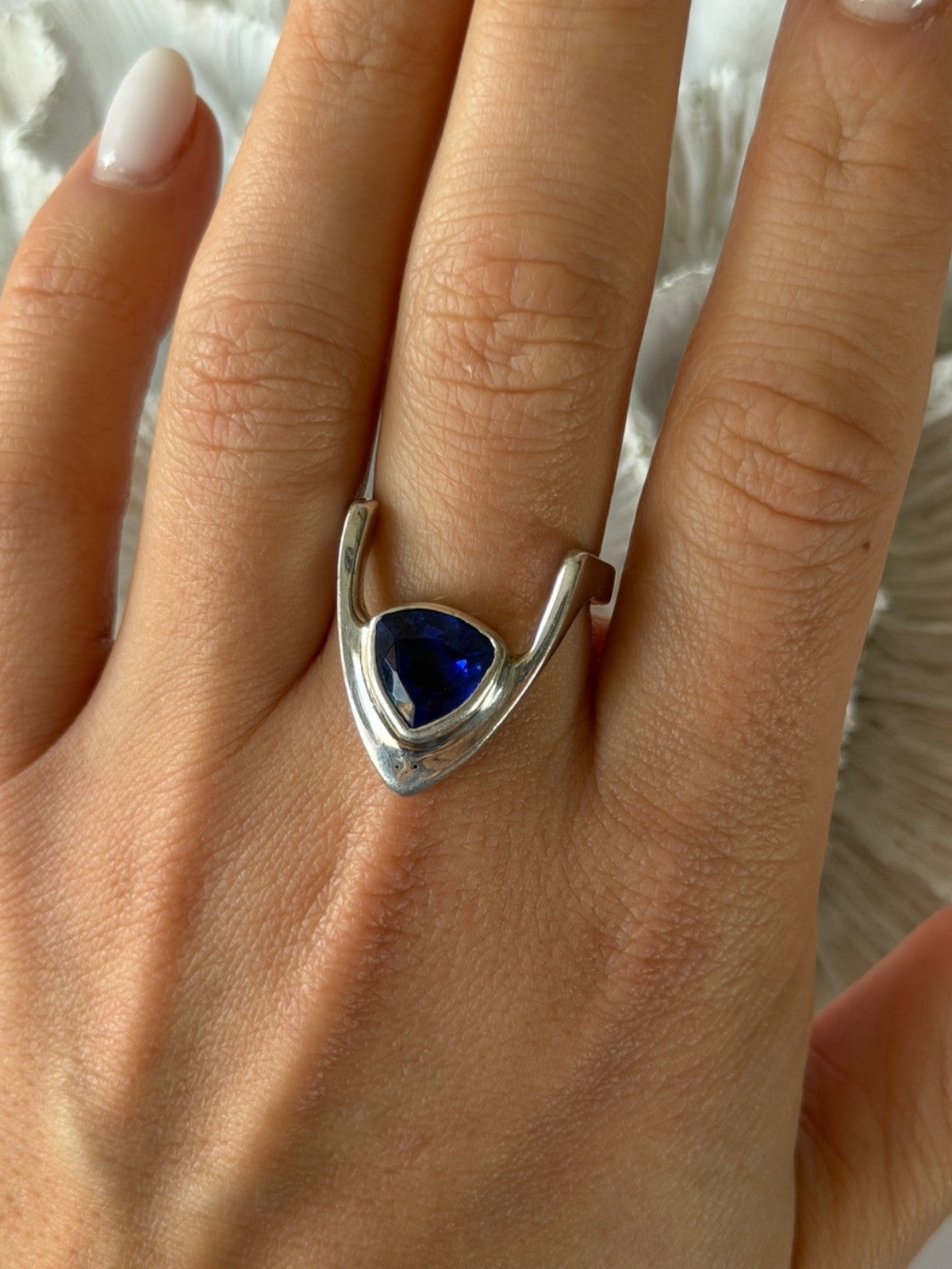 Handmade Custom 925 Sterling Silver Sapphire Ring Size 7.5