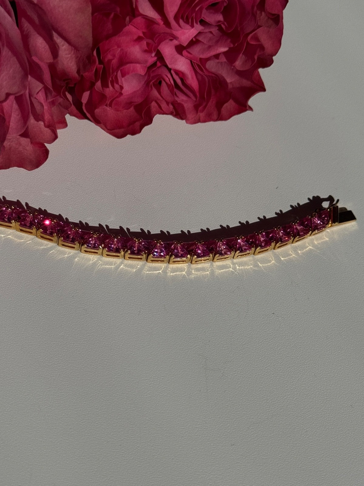 925 Sterling Silver Gold Plated Pink Topaz Bracelet 7 Inch
