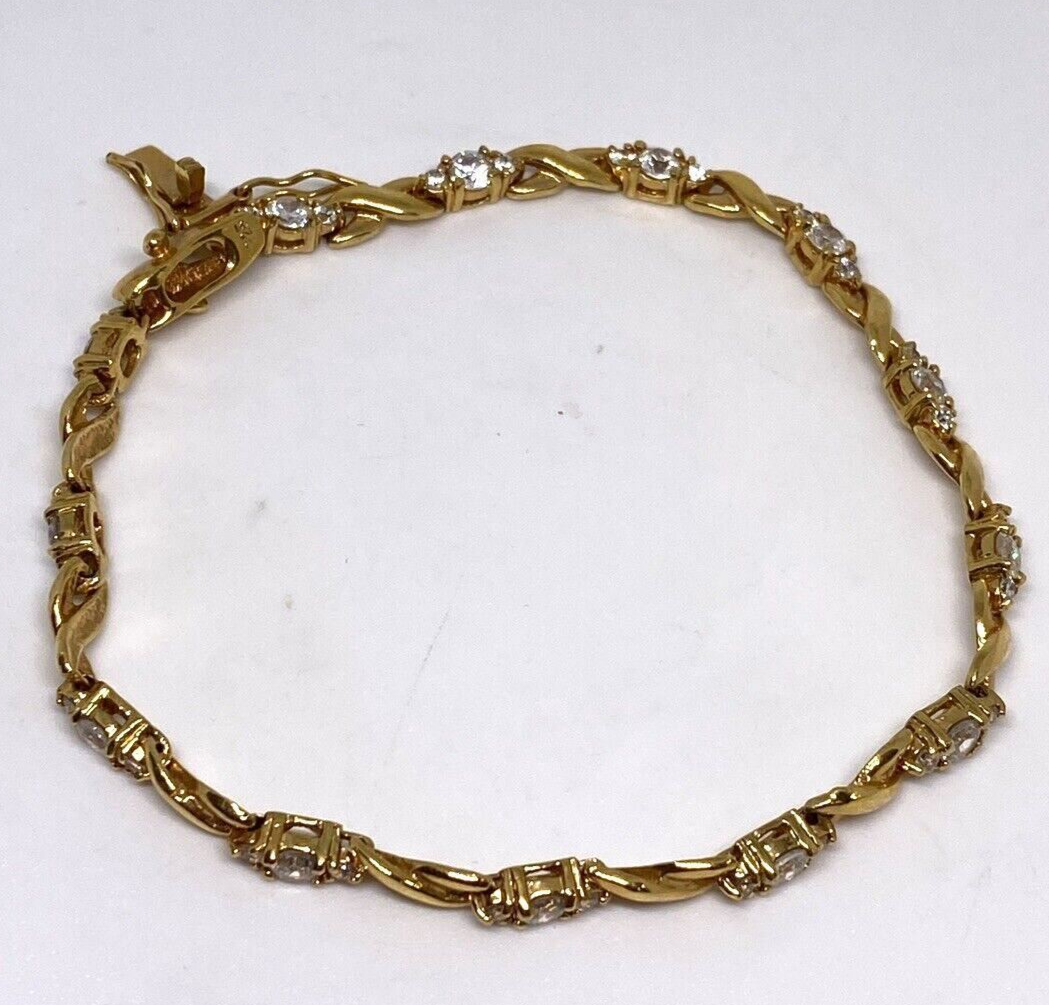 925 Sterling Silver Gold Plated CZ Bracelet 8.5 in