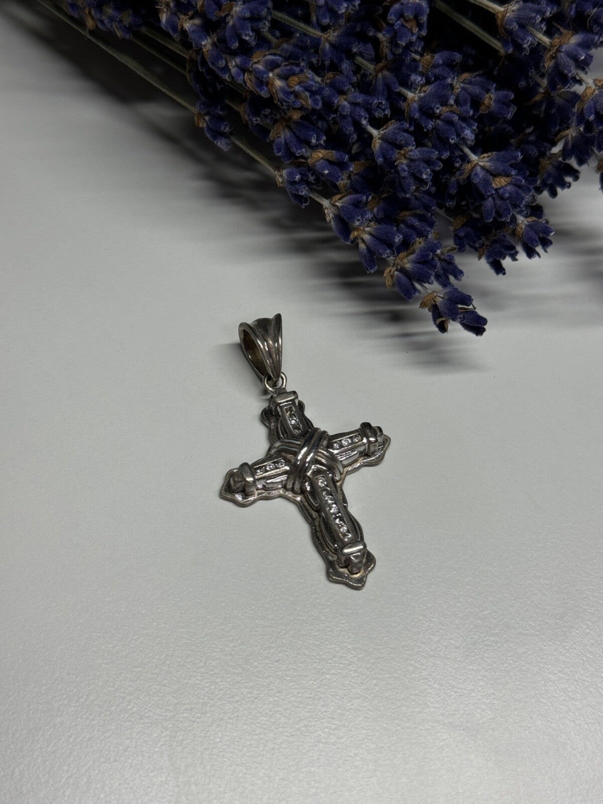 925 Sterling Silver CZ Cross Length 48 Mm