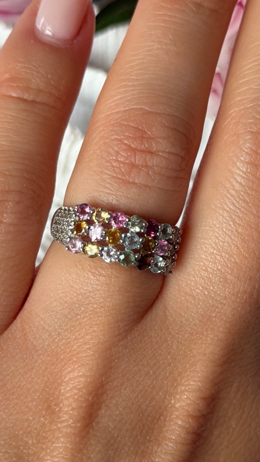 925 Sterling Silver Multi Color Spinel Ring Size 6