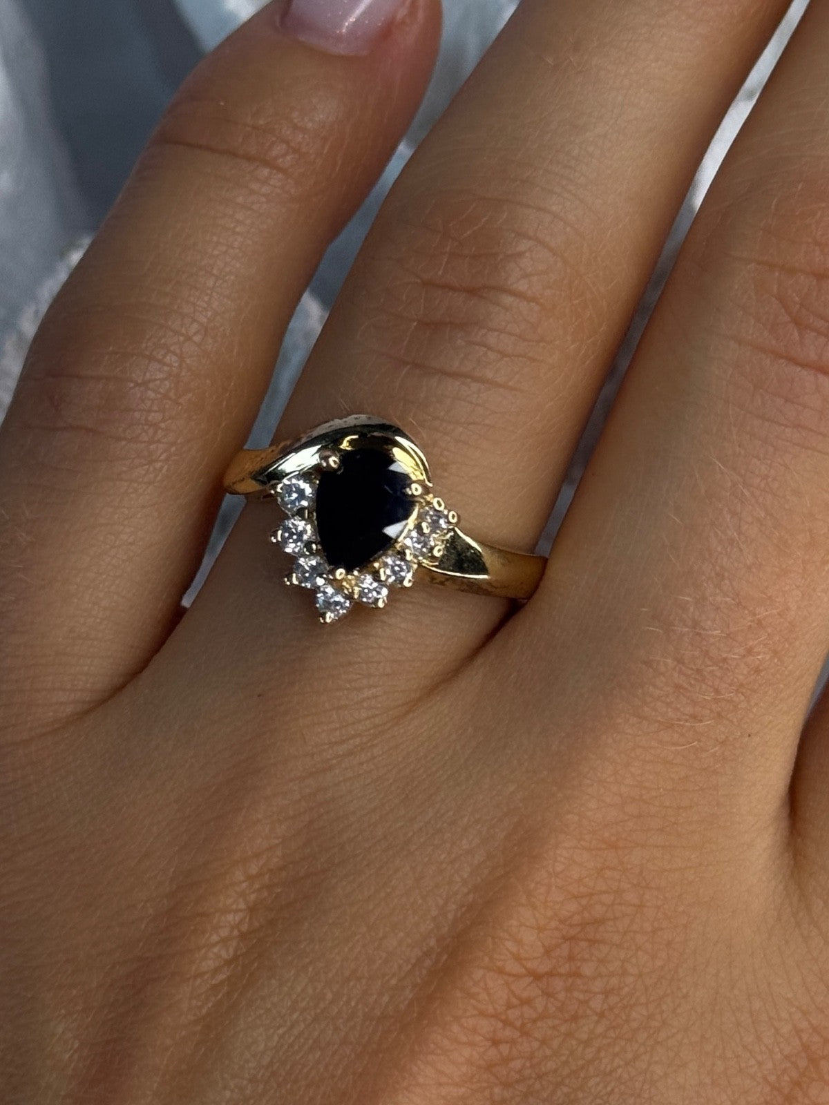 925 Sterling Silver Gold Plated Sapphire & Beryl Ring Size 8