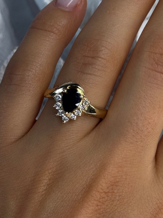925 Sterling Silver Gold Plated Sapphire & Beryl Ring Size 8