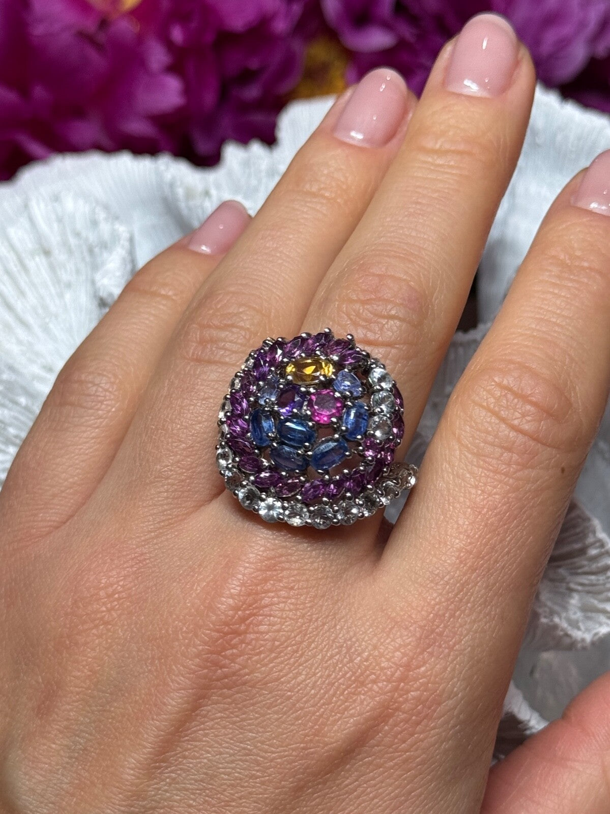 925 Sterling Silver Tourmalines Magic Ring Size 8