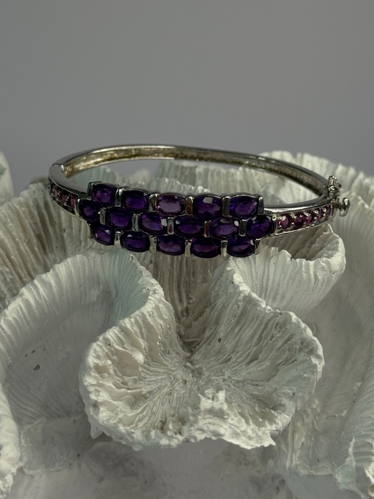 925 Sterling Silver Purple & Pink Tourmaline Bracelet Length Approx 6.5