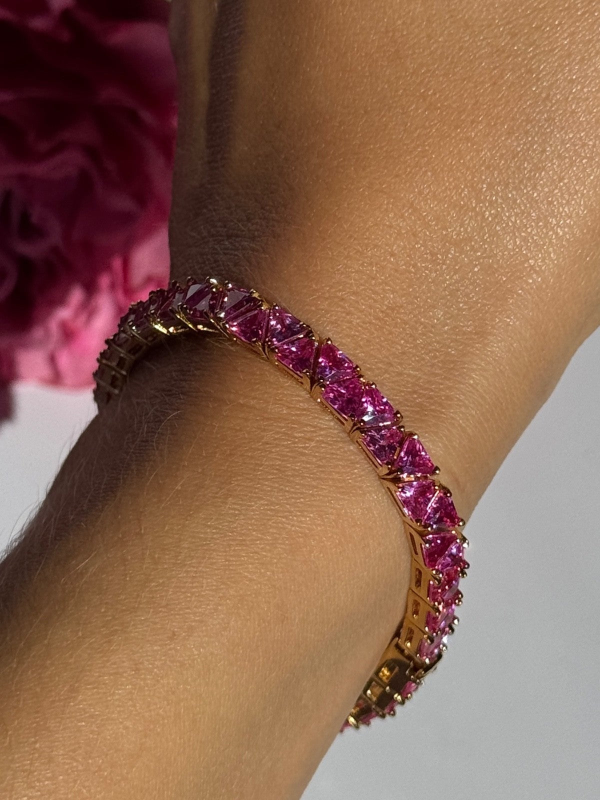925 Sterling Silver Gold Plated Pink Topaz Bracelet 7 Inch