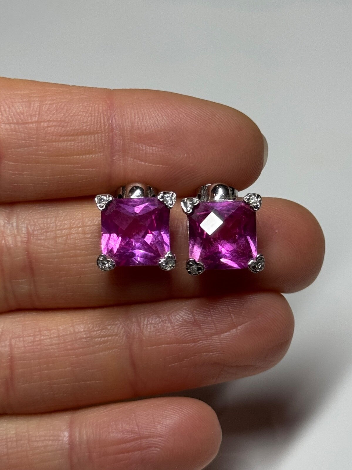 925 Sterling Silver Pink Topaz Earrings Length 0.5 Inch