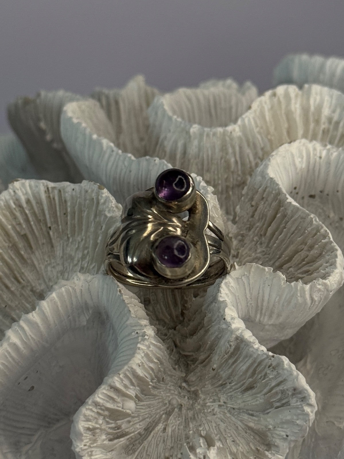 Vintage 925 Sterling Silver Amethyst Ring Adjustable