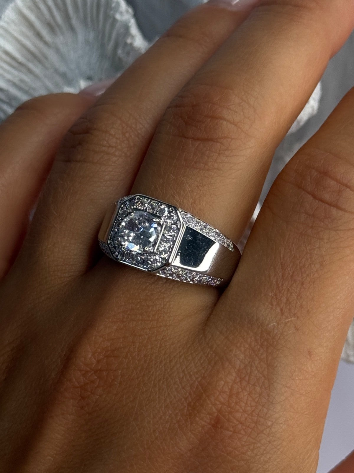 Mens 925 Sterling Silver CZ Ring Size 10