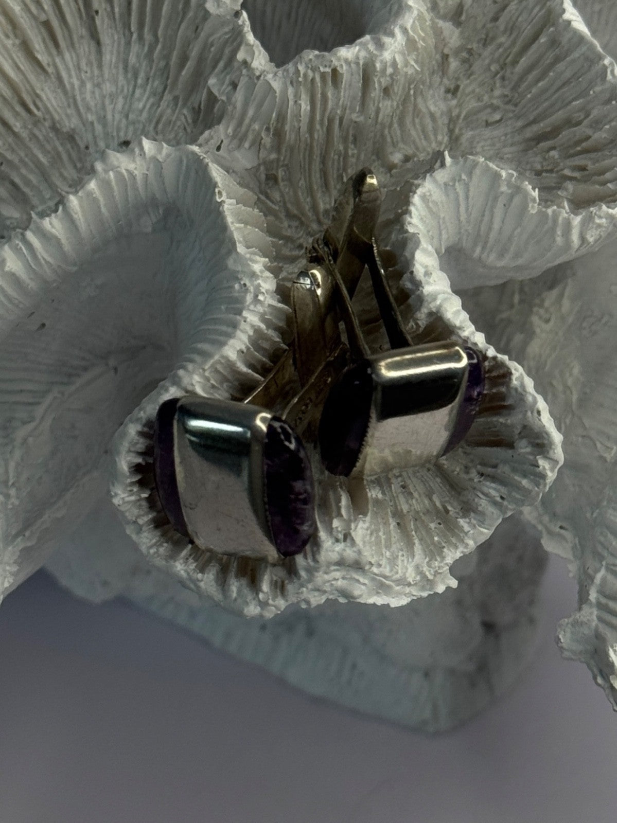 Vintage 925 Sterling Silver Amethyst Taxco Beto Cufflinks