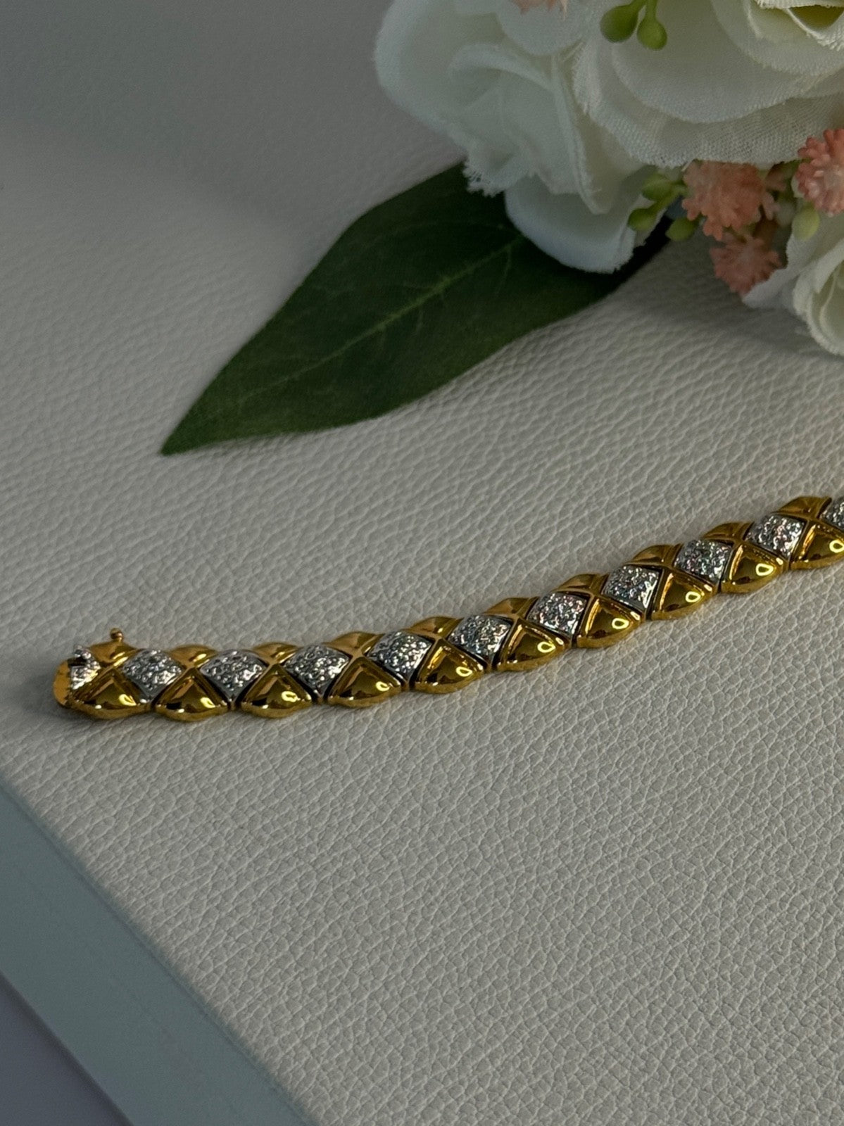 Charming 925 Sterling Silver Gold Plated Bracelet Length 7.5 Inch