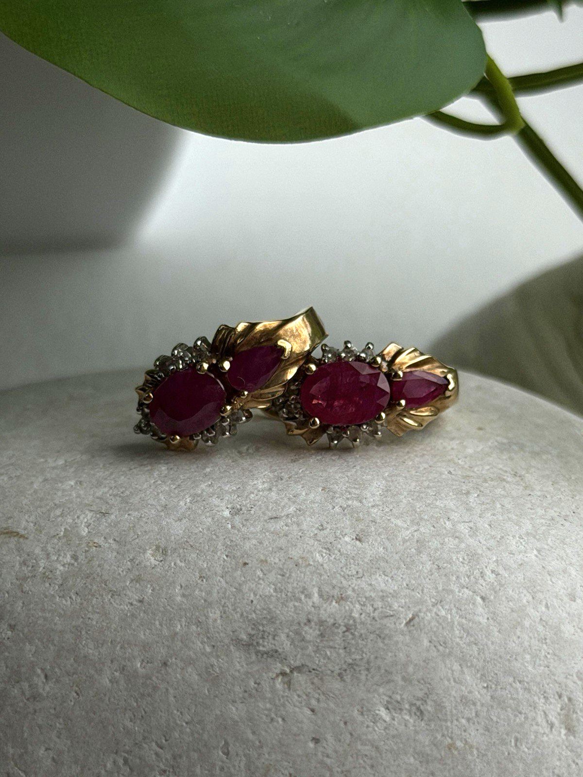 Elegant 10K Yellow Gold Ruby & Diamond Earrings
