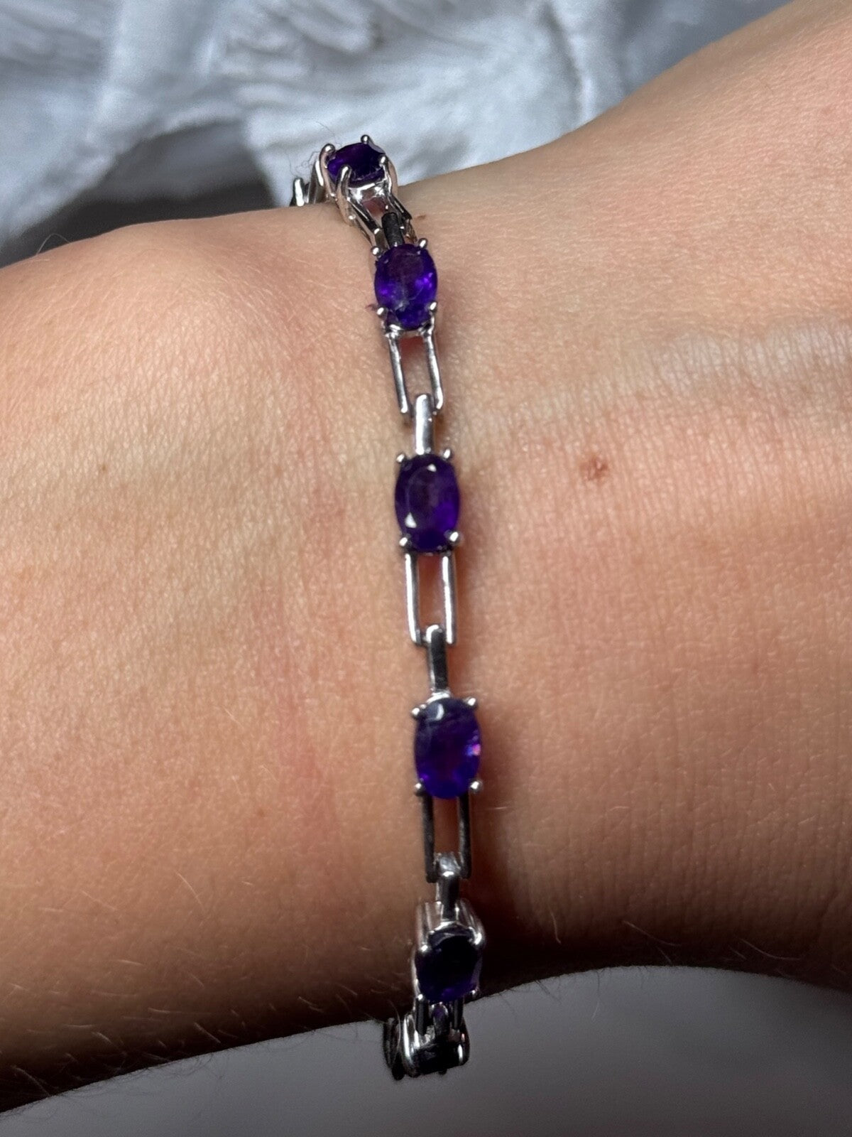 925 Sterling Silver Amethyst Bracelet Length 7 Inch