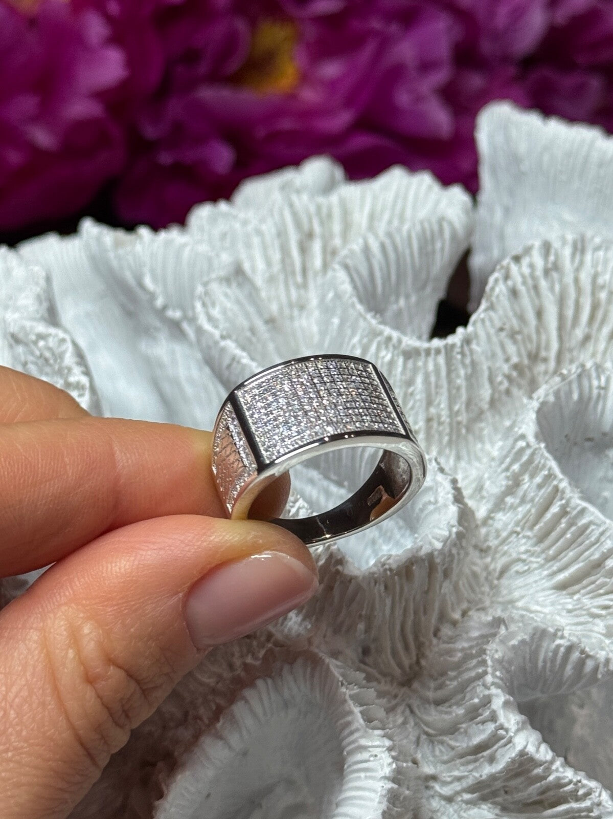 925 Sterling Silver Diamonds Ring Size 8.5