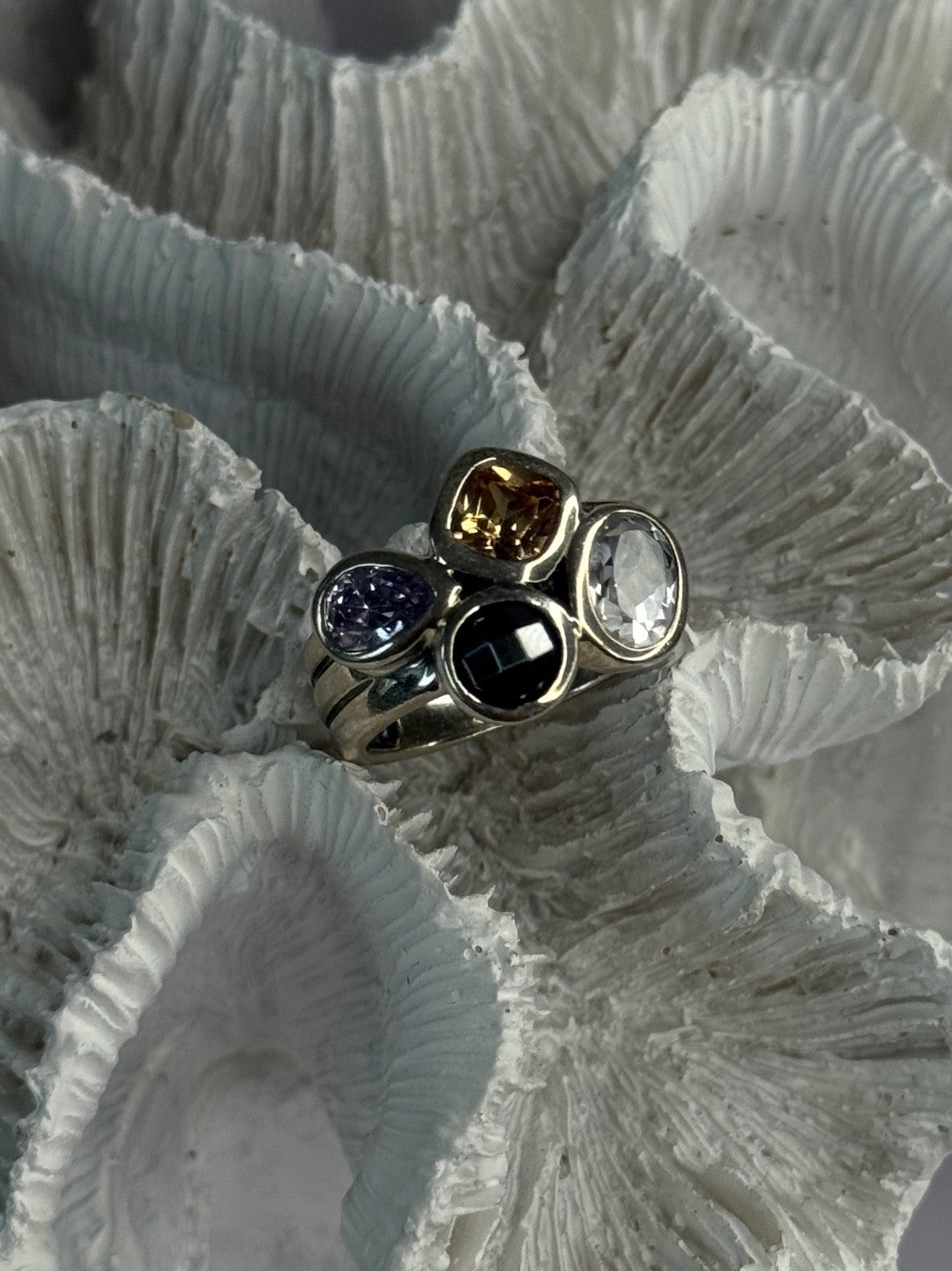 925 Sterling Silver Multi Color Tourmaline Ring Size 8