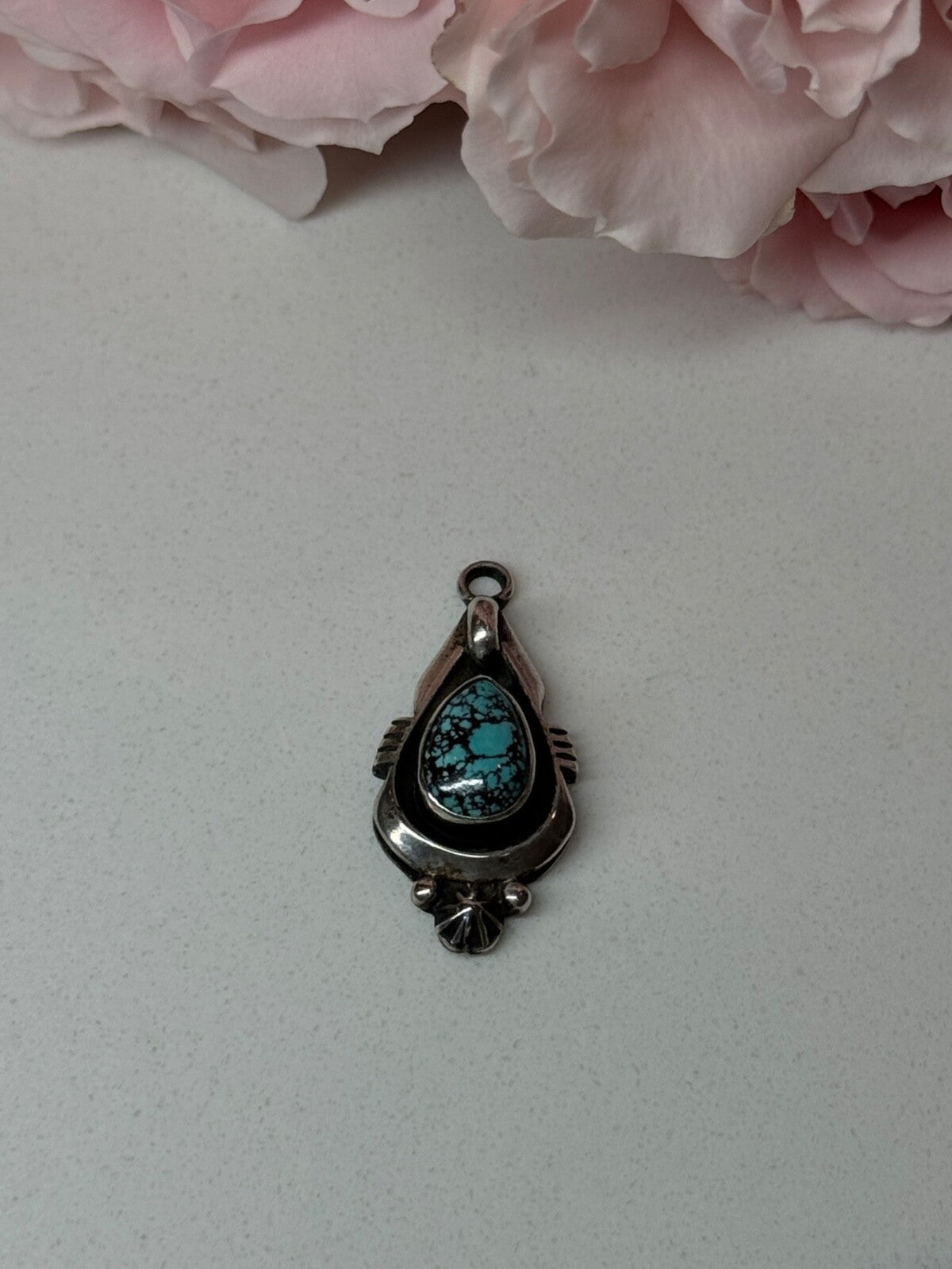 925 Sterling Silver Turquoise Pendant Length 1.1 In