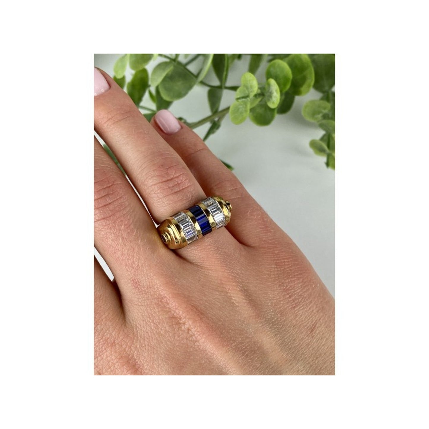 925 STERLING SILVER GOLD PLATED SAPPHIRES & CZ RING SIZE 7