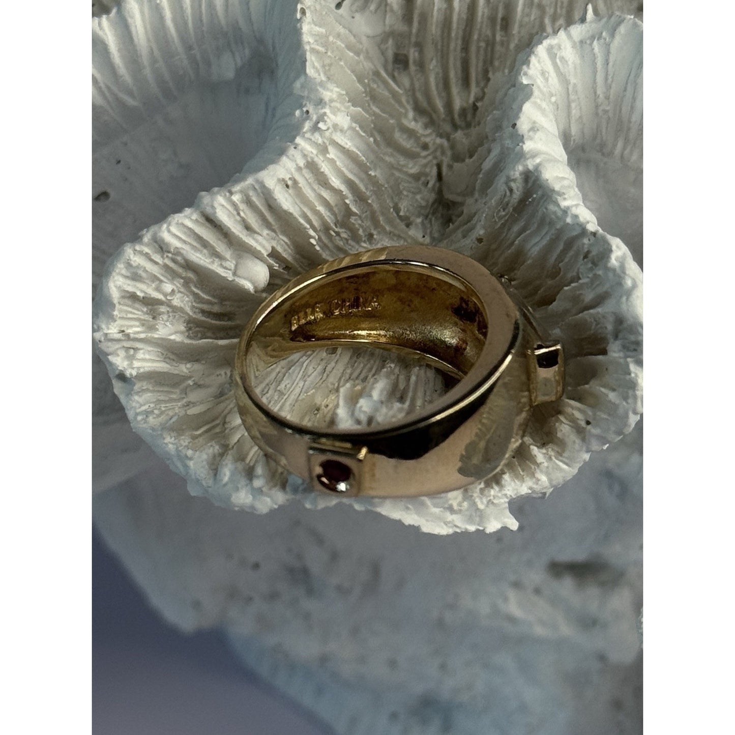 925 STERLING SILVER GOLD PLATED BERYL & RUBY RING SIZE 7