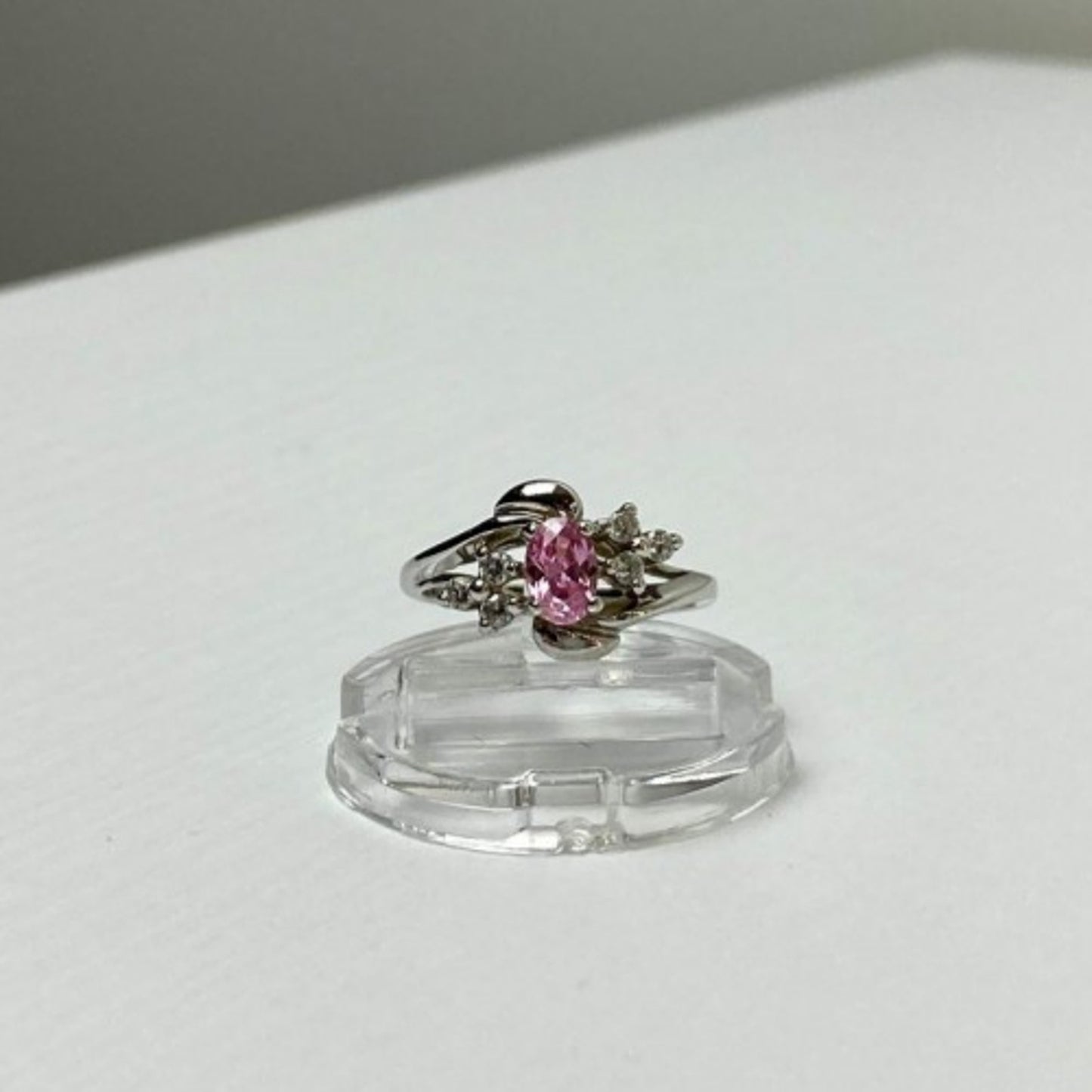 925 STERLING SILVER MORGANITE & CZ RING SIZE 6.5