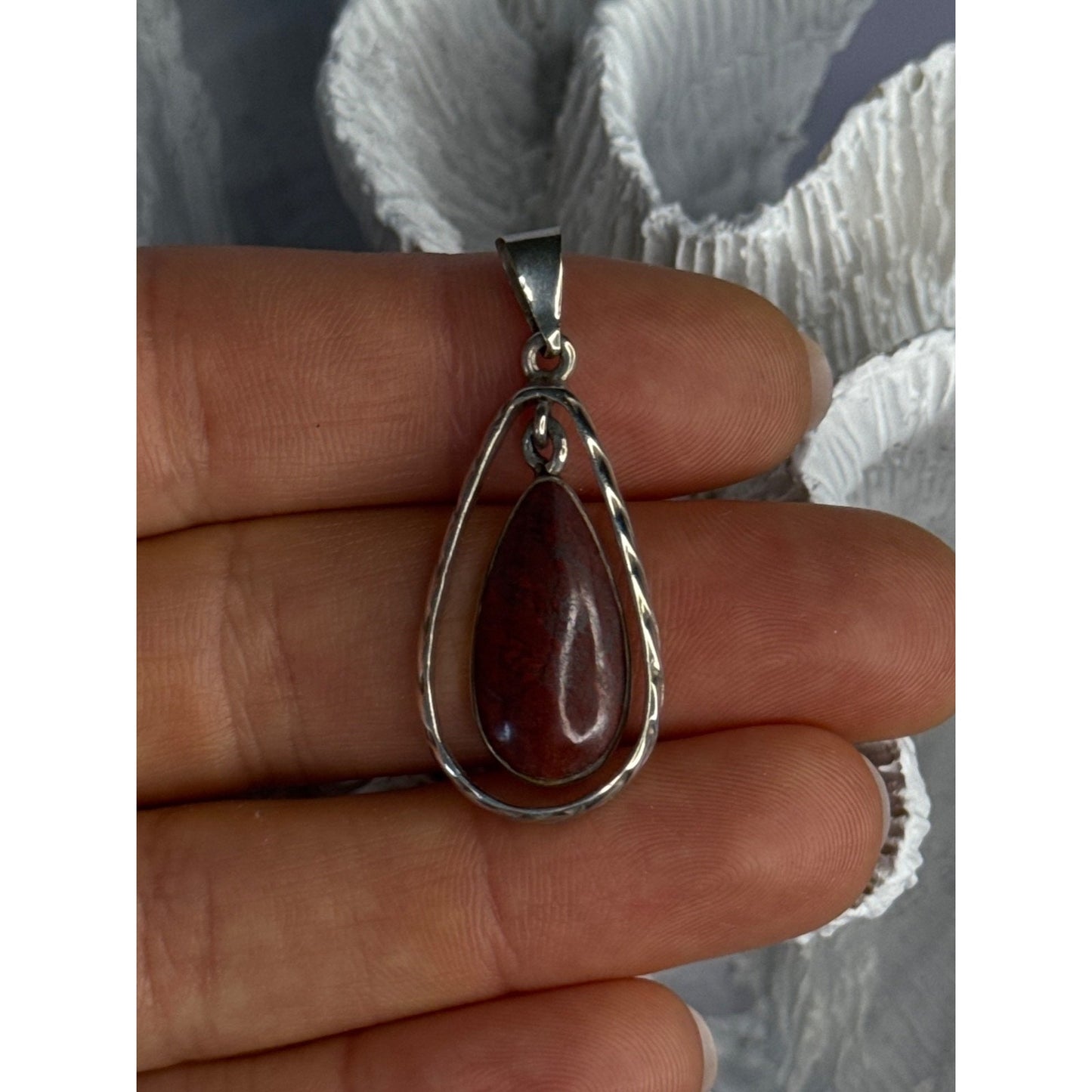 VINTAGE 925 STERLING SILVER CARNELIAN PENDANT LENGTH 1.60 INCH