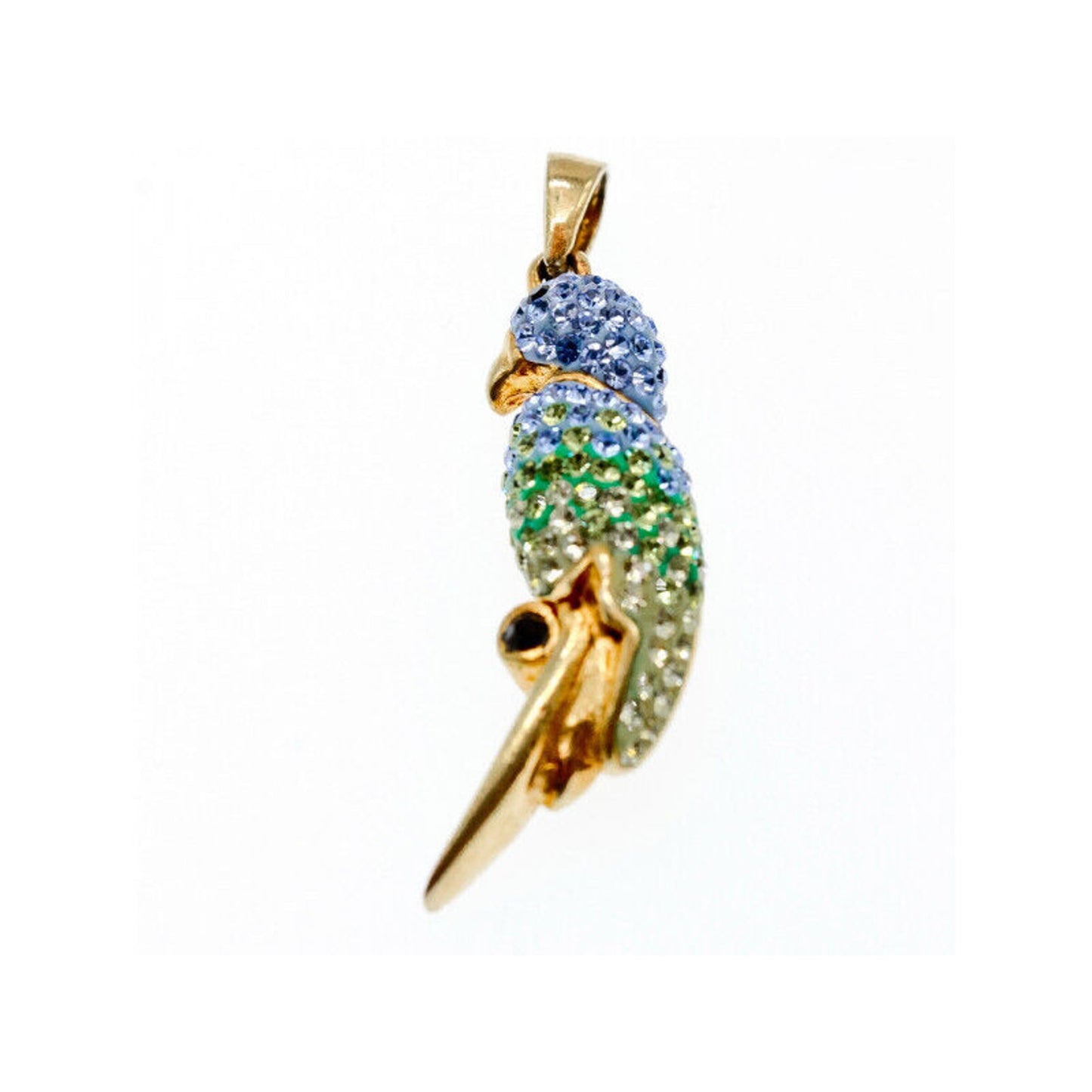 925 STERLING SILVER GOLD PLATED CZ & ENAMEL "PARROT" PENDANT