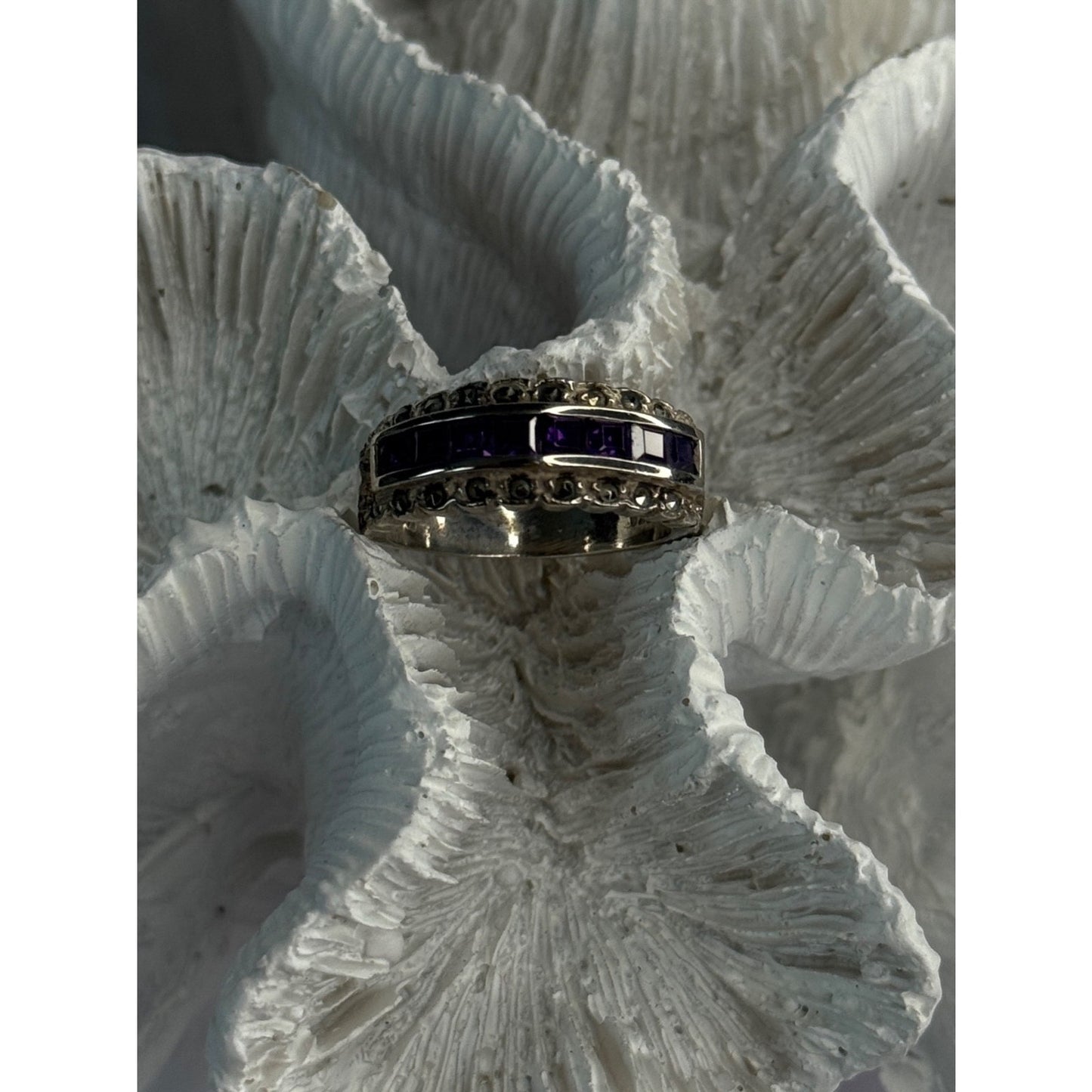 925 STERLING SILVER AMETHYST & MARCASITE RING SIZE 6