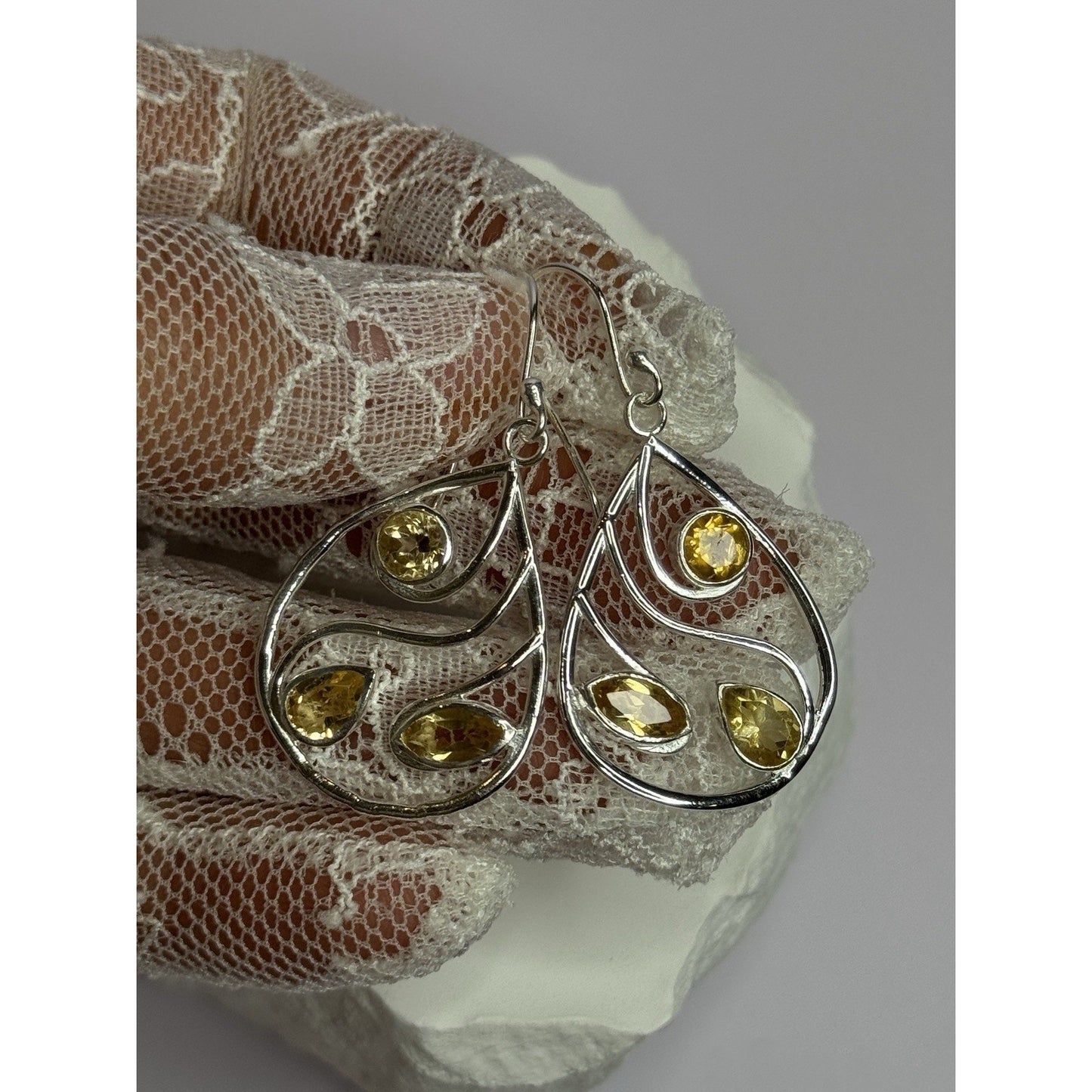 925 STERLING SILVER CITRINE EARRINGS LENGTH 1.8 INCH