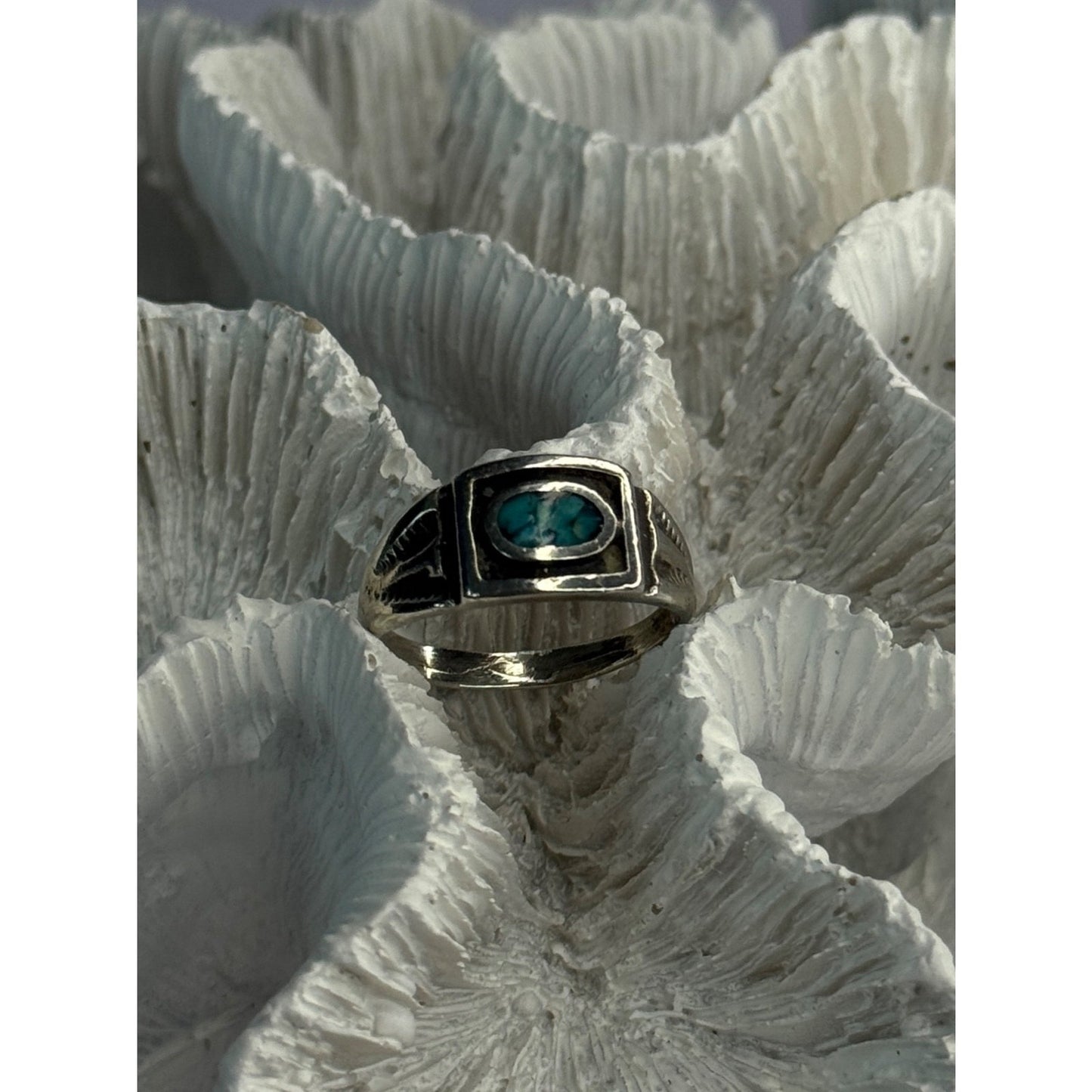 VINTAGE 925 STERLING SILVER TURQUOISE RING SIZE 6.5