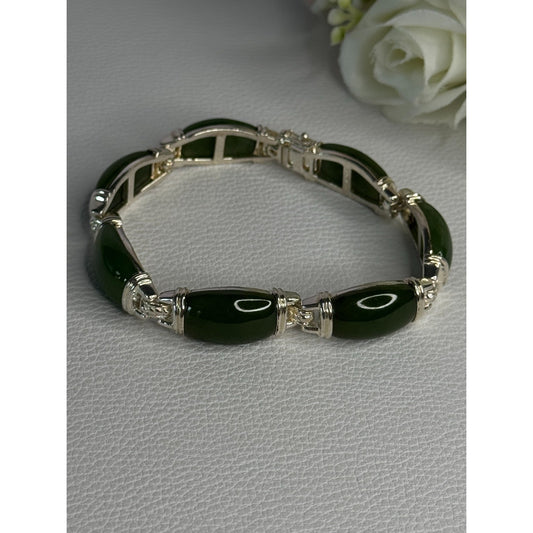 925 STERLING SILVER GREEN NEPHRITE BRACELET LENGTH 7.5