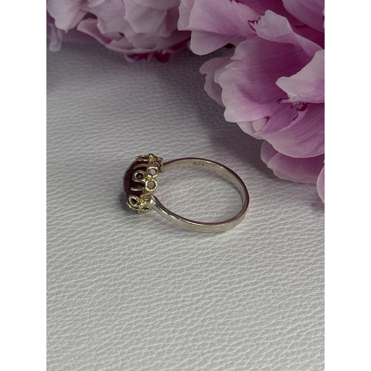 925 STERLING SILVER GOLD PLATED PART RUBY RING SIZE 8