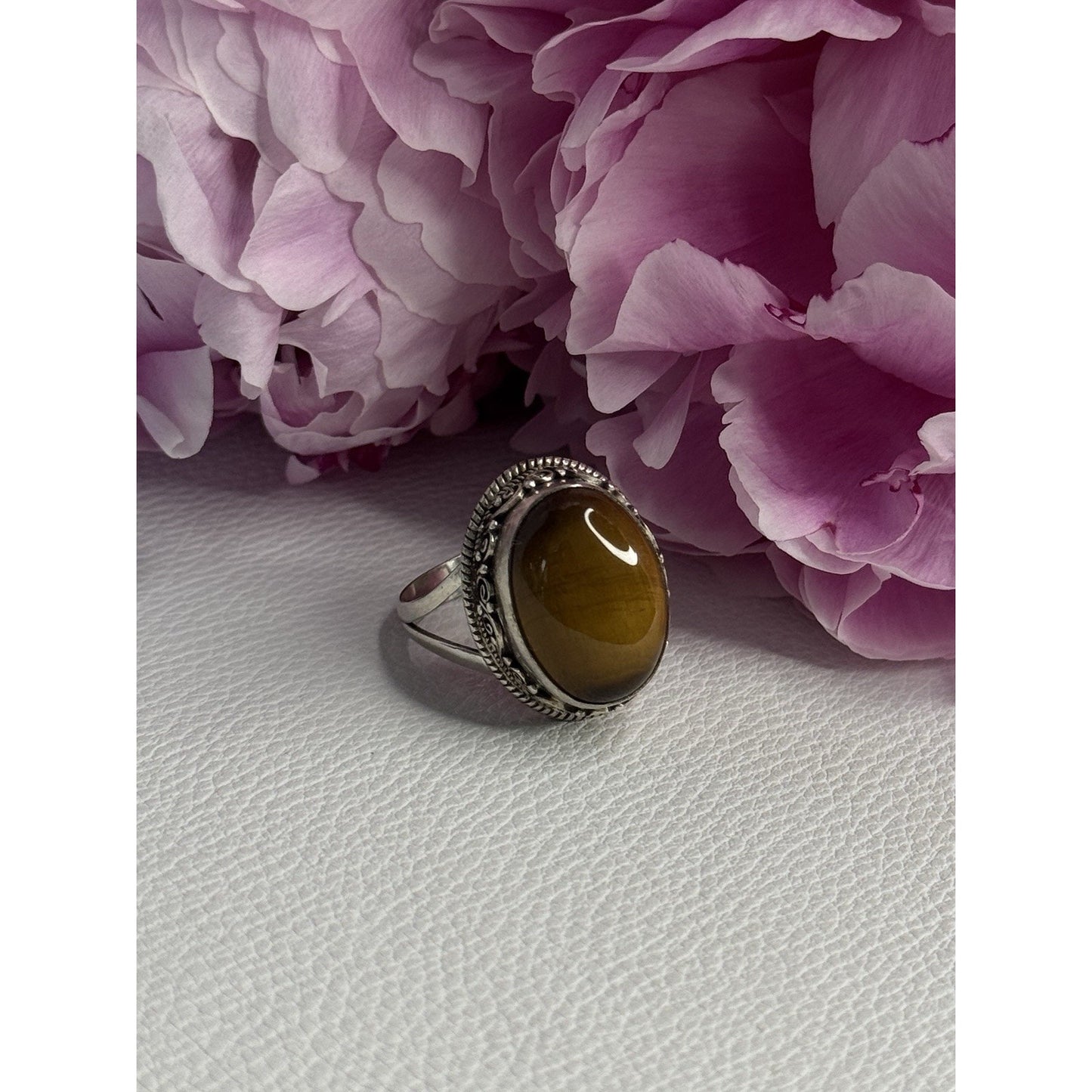 VINTAGE 925 STERLING SILVER TIGER EYE RING SIZE 9