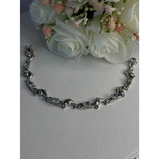 925 STERLING SILVER TOPAZ DOLPHIN BRACELET LENGTH 7.5