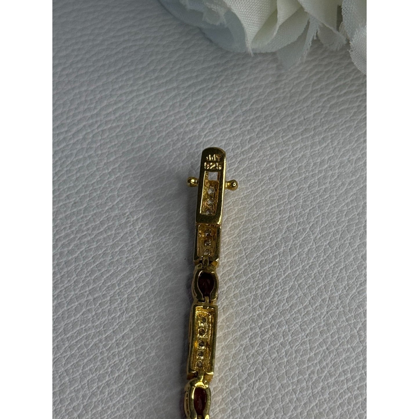 925 STERLING SILVER GOLD PLATED JJT GARNET & CZ BRACELET LENGTH 7.5