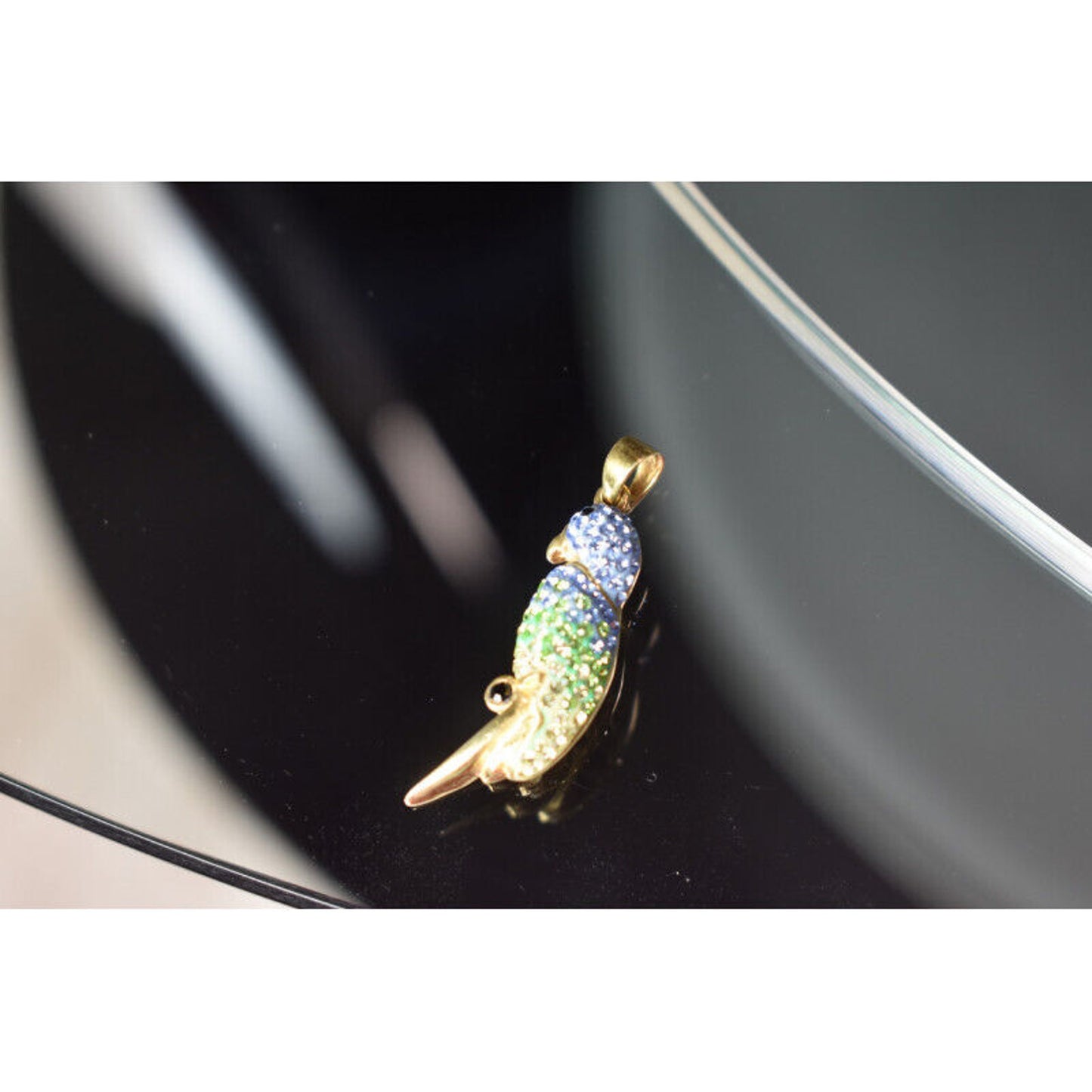 925 STERLING SILVER GOLD PLATED CZ & ENAMEL "PARROT" PENDANT