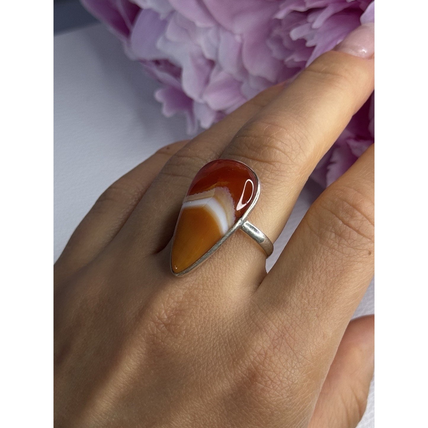 925 STERLING SILVER AGATE RING SIZE 7.5