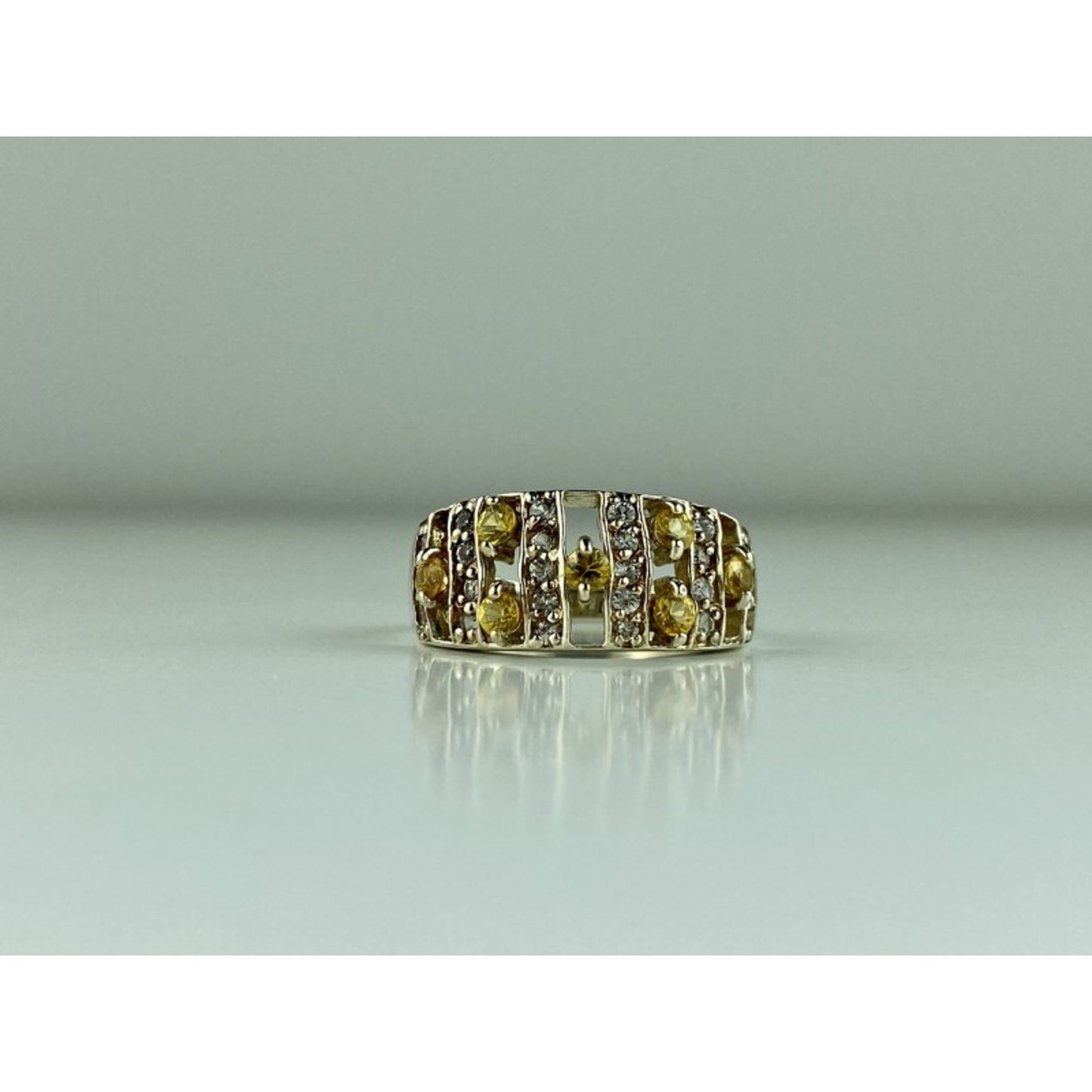 925 STERLING SILVER CITRINE & QUARTZ RING SIZE 8.5