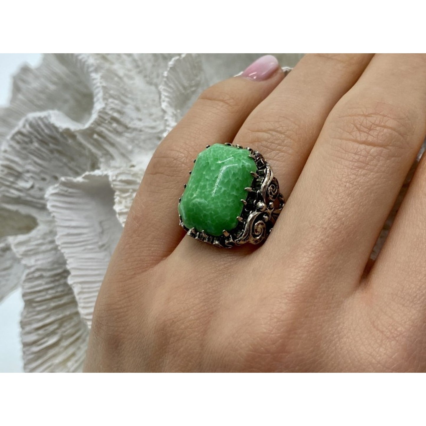 VINTAGE 925 STERLING SILVER JASPER RING SIZE 7