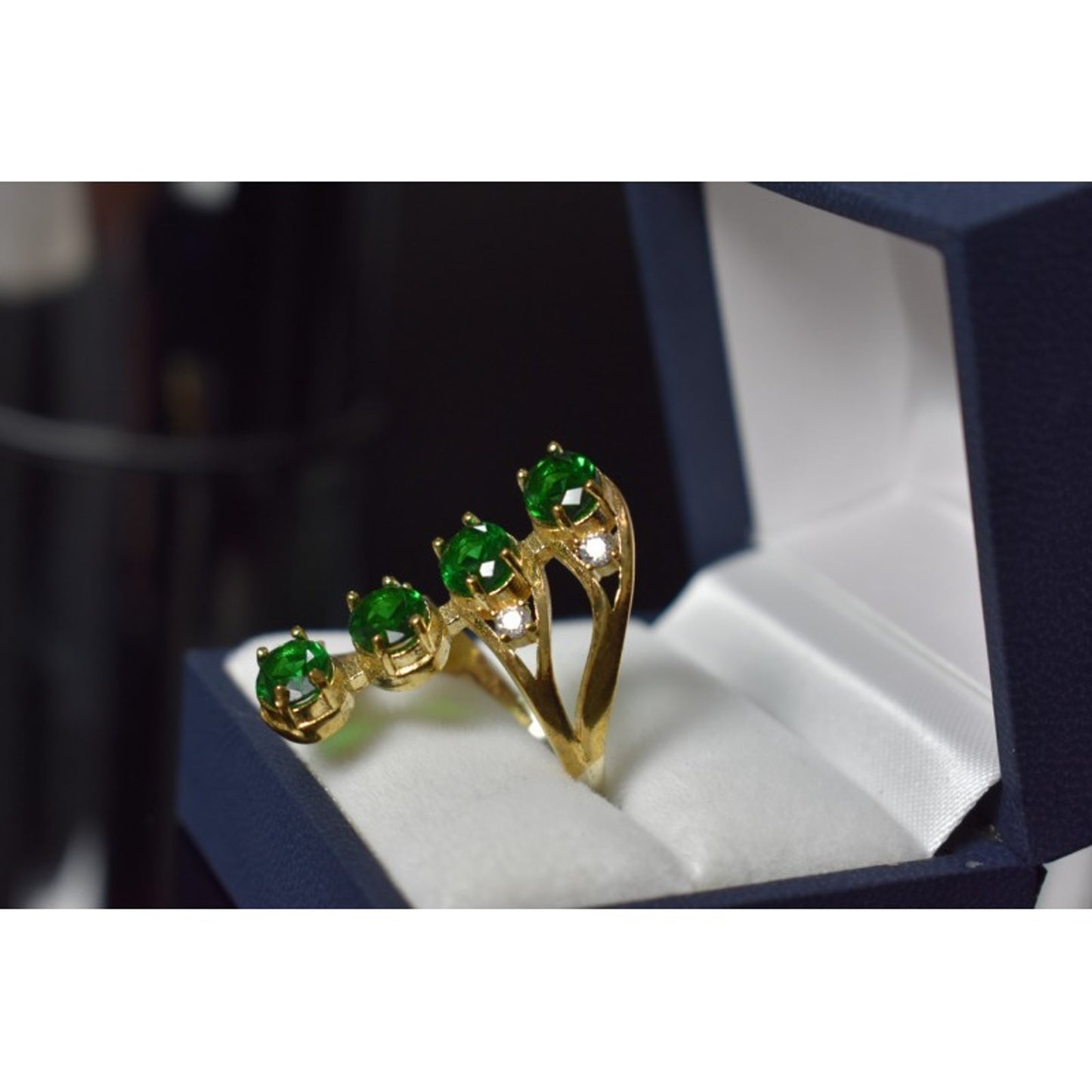925 STERLING SILVER GOLD PLATED ALPANITE & CZ RING SIZE 7