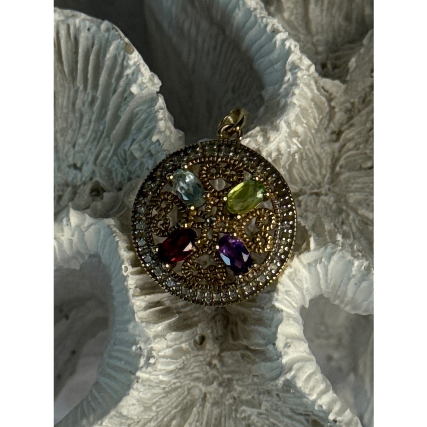 925 STERLING SILVER GOLD PLATED TOPAZ PERIDOT GARNET AMETHYST PENDANT